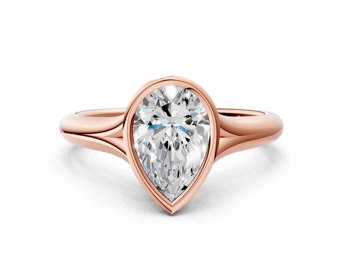 Rose gold Bezel Set Pear Solitaire Diamond Ring with Smooth Band 1