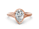 Rose gold Bezel Set Pear Solitaire Diamond Ring with Smooth Band 1