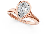 Rose gold Bezel Set Pear Solitaire Diamond Ring with Smooth Band 2