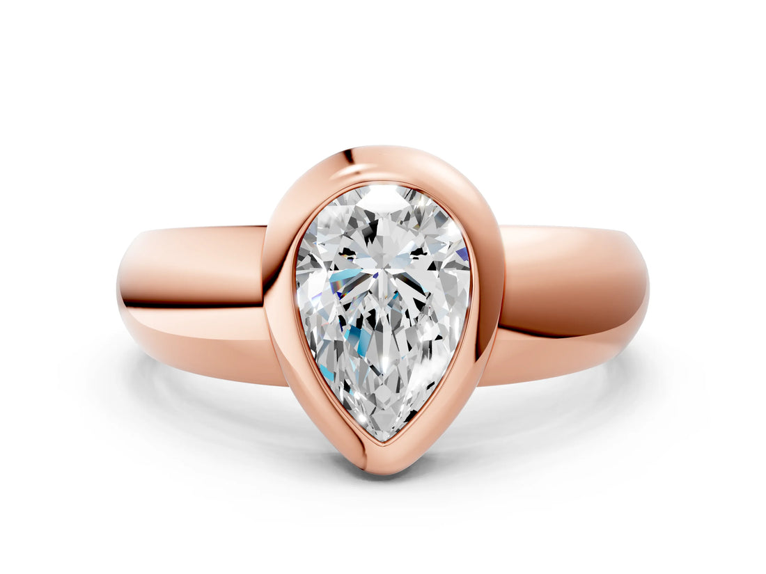 Rose gold Bezel Set Pear Solitaire Ring with Wide Band 2