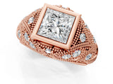 Rose gold Bezel Set Princess Cut Diamond Milgrain Band Ring_10