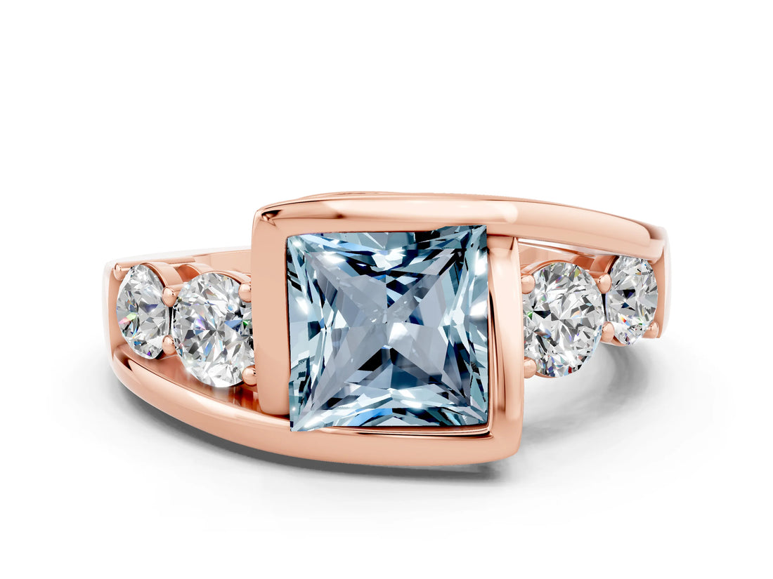 Rose gold Bezel Set Princess Cut Diamond Split Shank Ring