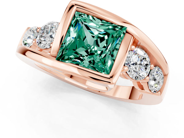 Rose gold Bezel Set Princess Cut Green Sapphire Bypass Ring with Round  Accents