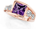 Rose gold Bezel Set Princess Cut Diamond Split Shank Ring_1