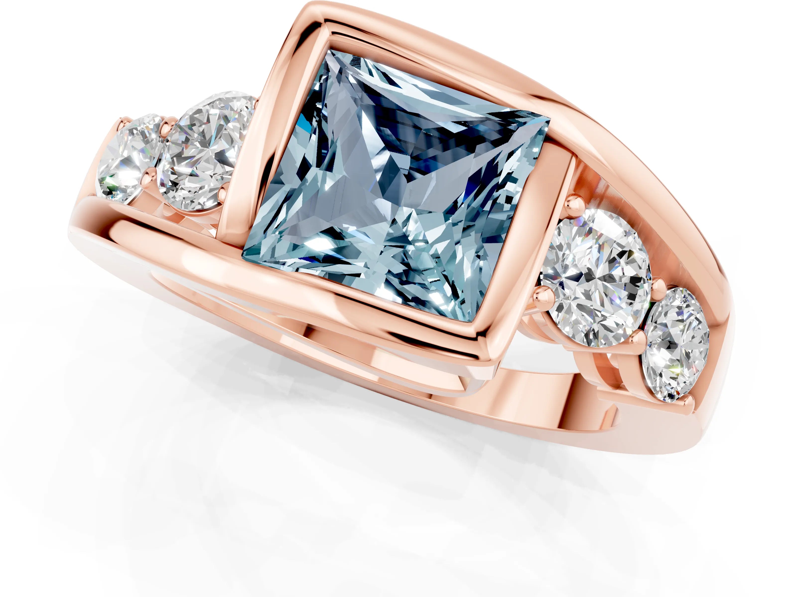 Rose gold Bezel Set Princess Cut Diamond Split Shank Ring_1