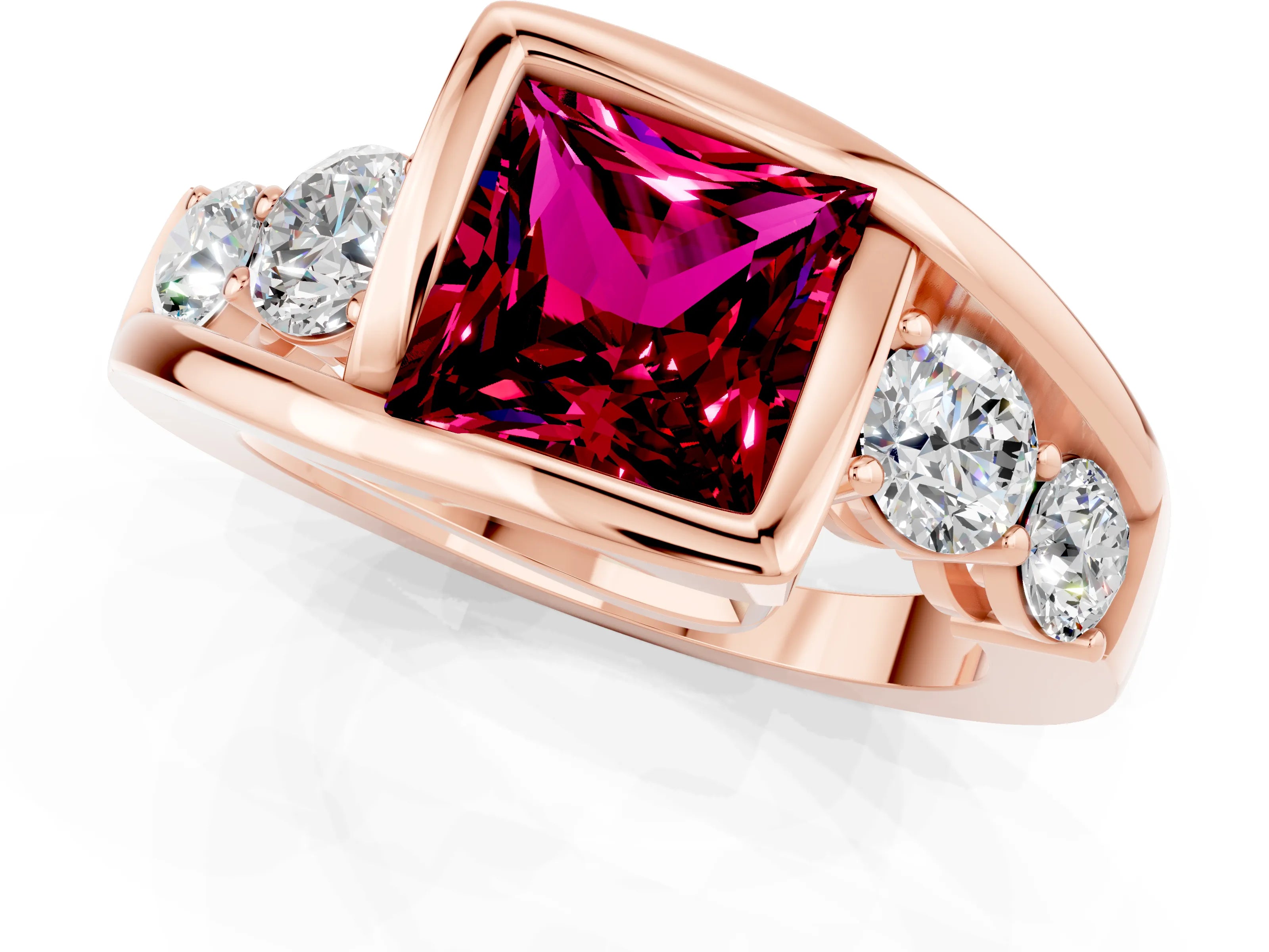 Rose gold Bezel Set Princess Cut Diamond Split Shank Ring_1