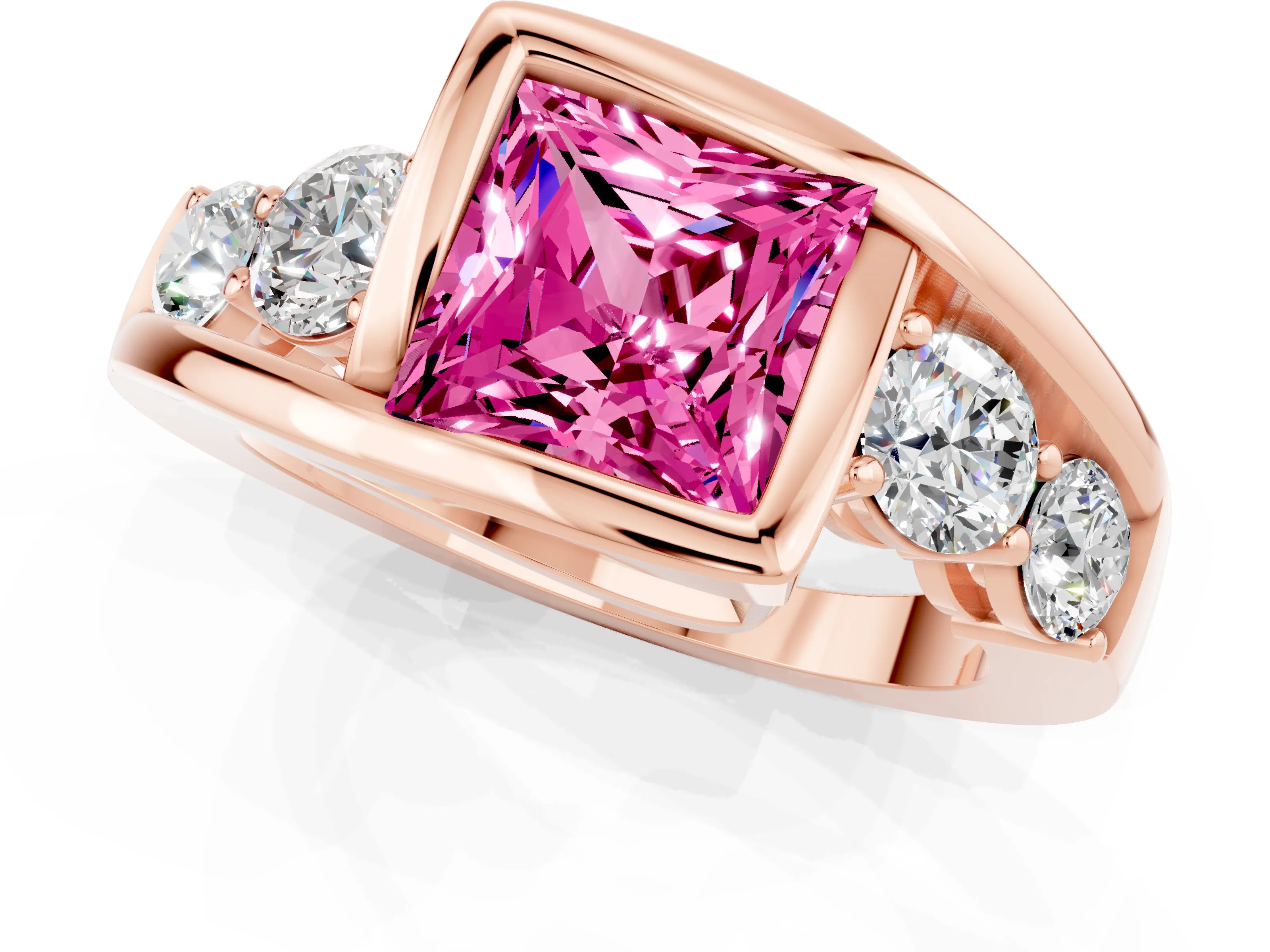 Rose gold Bezel Set Princess Cut Diamond Split Shank Ring_1