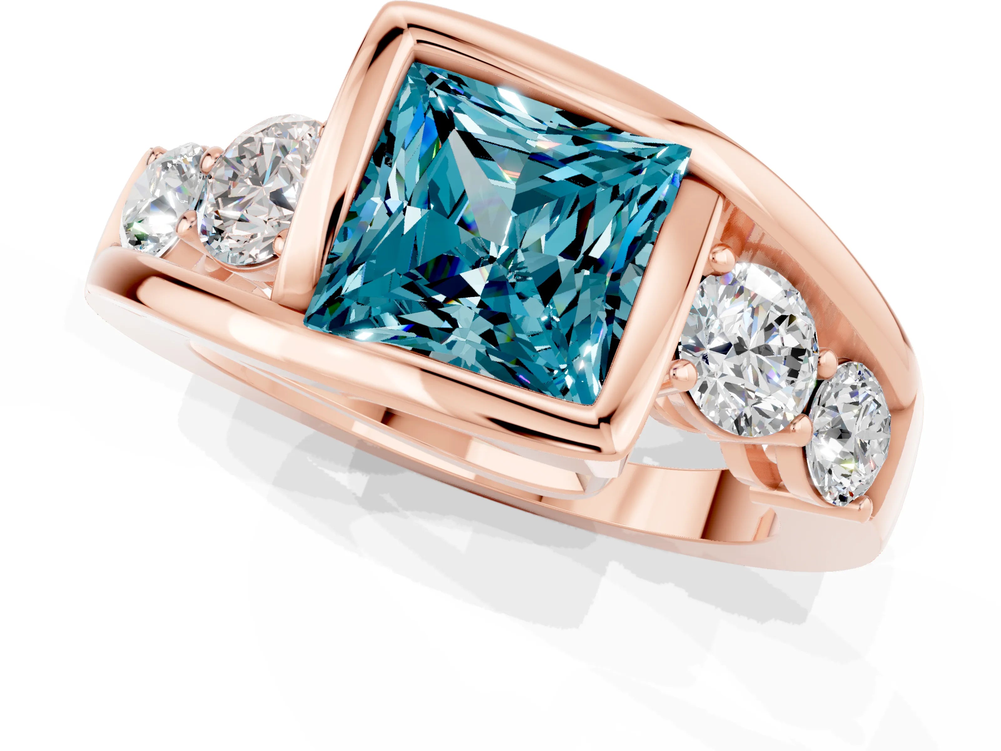 Rose gold Bezel Set Princess Cut Diamond Split Shank Ring_1