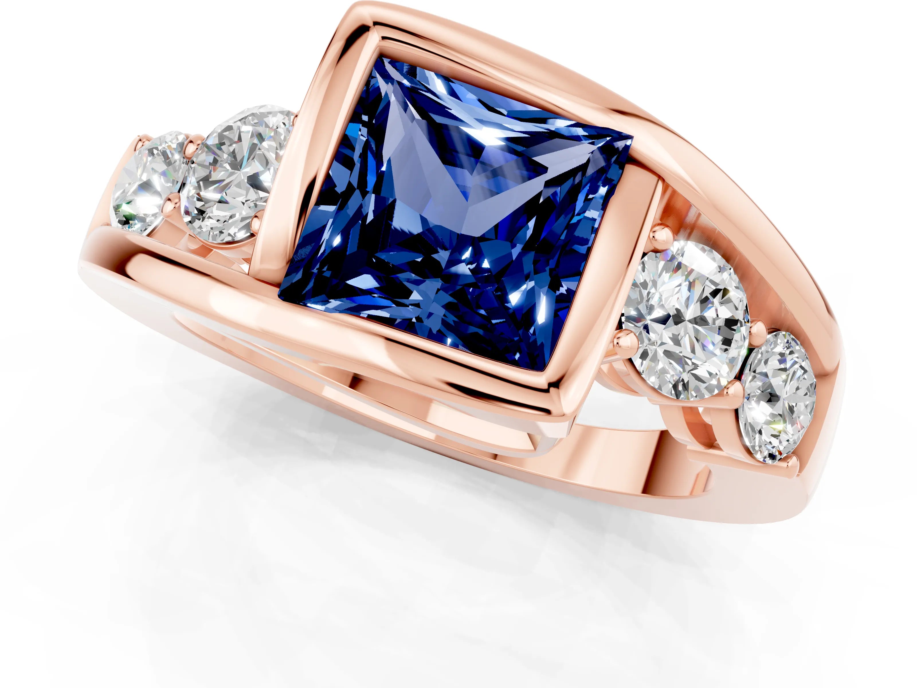 Rose gold Bezel Set Princess Cut Diamond Split Shank Ring_1