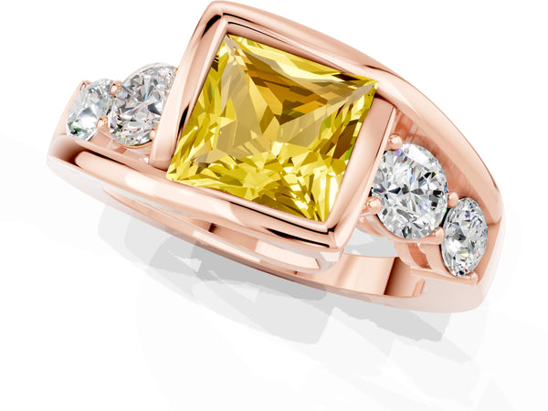 Rose gold Bezel Set Princess Cut Yellow Sapphire Bypass Ring with Round  Accents