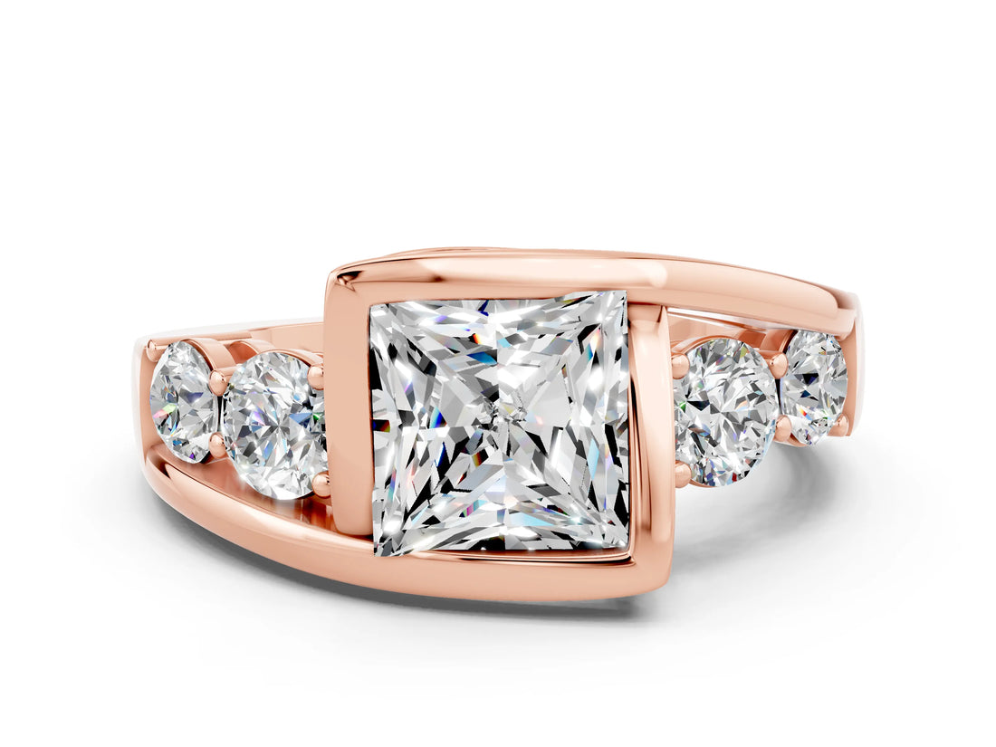 Rose gold Bezel Set Princess Cut Diamond Split Shank Ring
