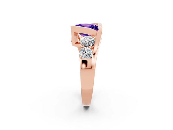 Rose gold Bezel Set Princess Cut Tanzanite Bypass Ring with Round  Accents