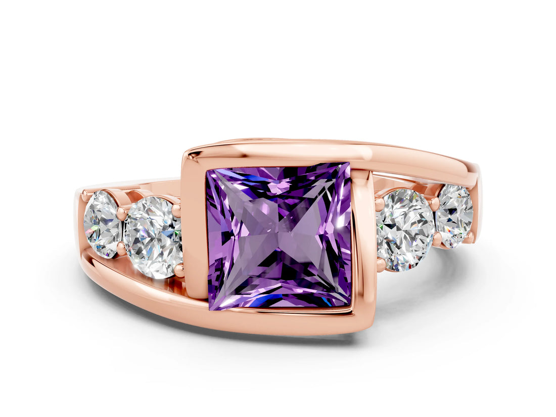 Rose gold Bezel Set Princess Cut Diamond Split Shank Ring