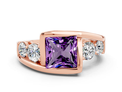 Rose gold Bezel Set Princess Cut Diamond Split Shank Ring