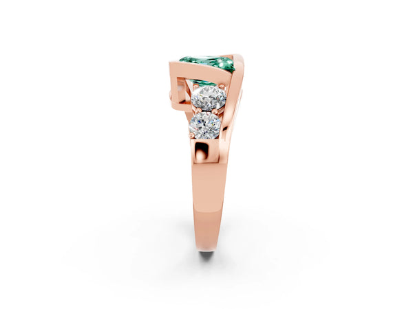 Rose gold Bezel Set Princess Cut Green Sapphire Bypass Ring with Round  Accents