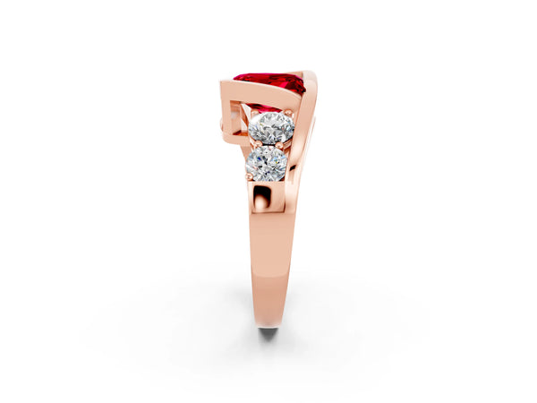 Rose gold Bezel Set Princess Cut Ruby Bypass Ring with Round  Accents