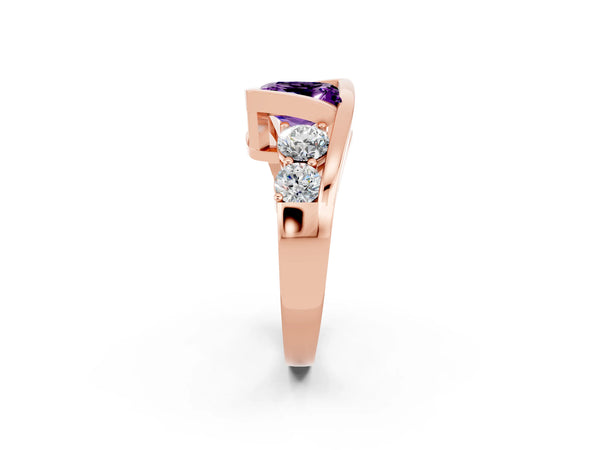 Rose gold Bezel Set Princess Cut Amethyst Bypass Ring with Round  Accents