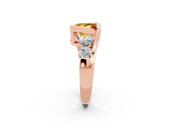 Rose gold Bezel Set Princess Cut Citrine Bypass Ring with Round  Accents
