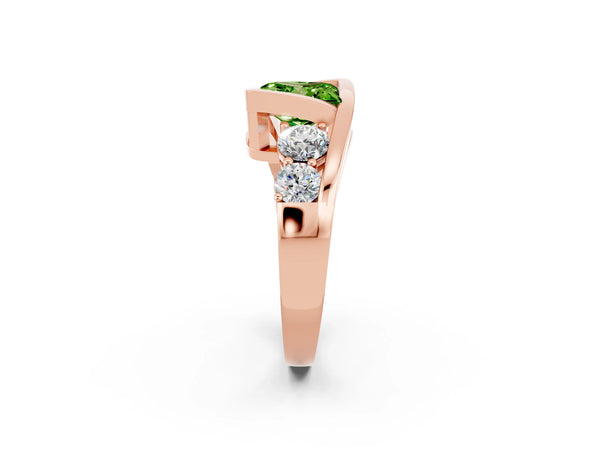 Rose gold Bezel Set Princess Cut Peridot Bypass Ring with Round  Accents