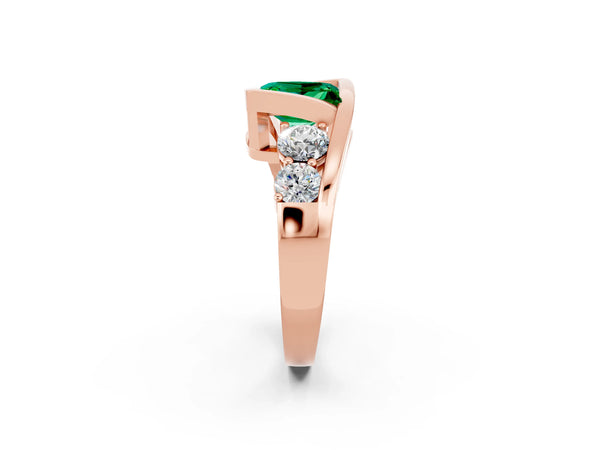 Rose gold Bezel Set Princess Cut Emerald Bypass Ring with Round  Accents