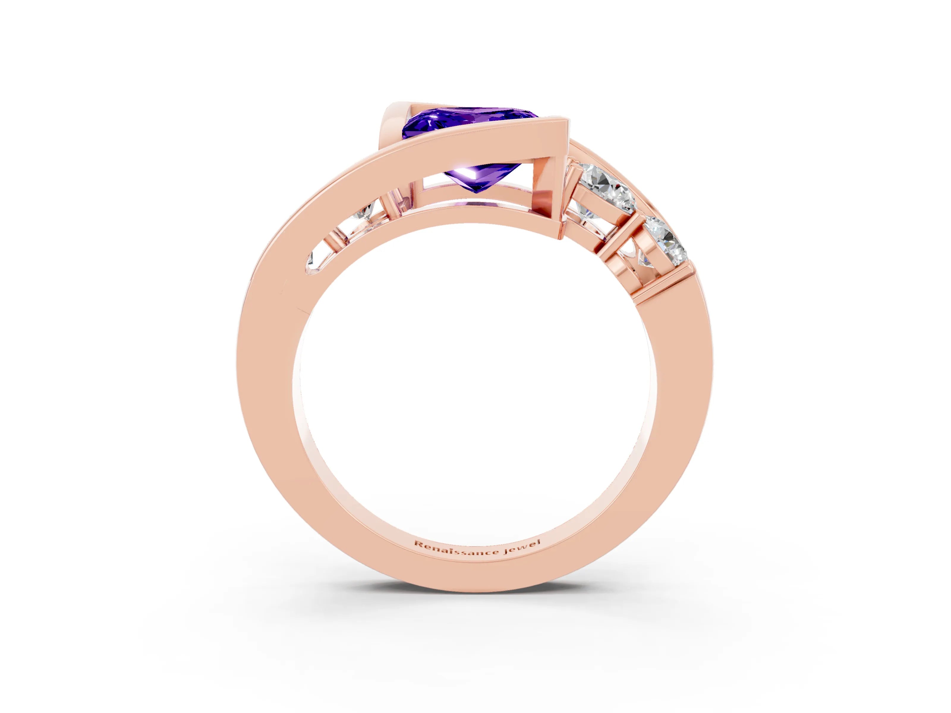 Rose gold Bezel Set Princess Cut Diamond Split Shank Ring_3