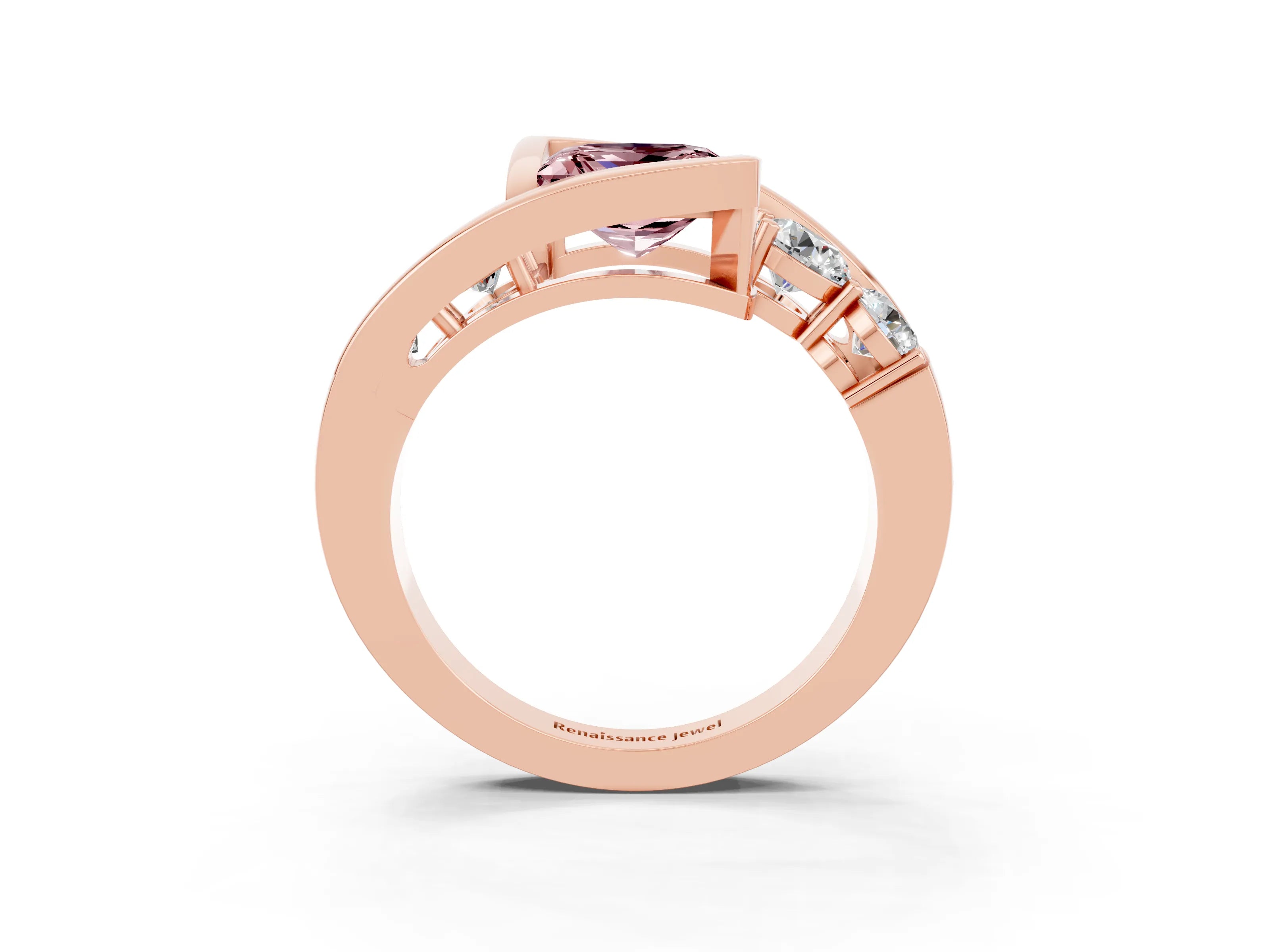 Rose gold Bezel Set Princess Cut Diamond Split Shank Ring_3