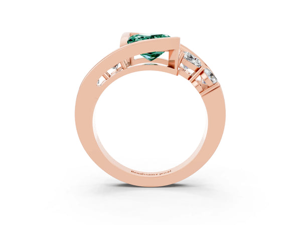 Rose gold Bezel Set Princess Cut Green Sapphire Bypass Ring with Round  Accents