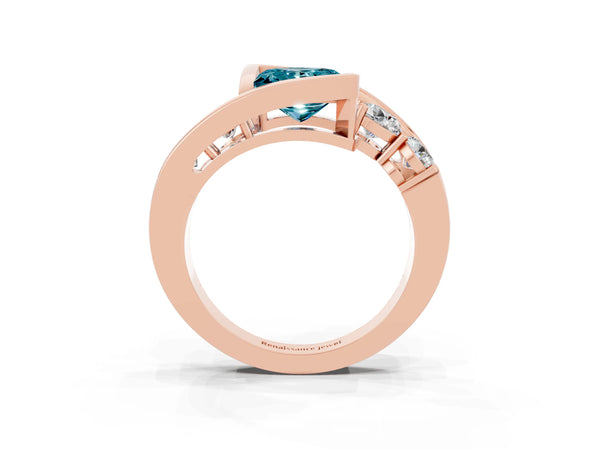Rose gold Bezel Set Princess Cut Diamond Split Shank Ring
