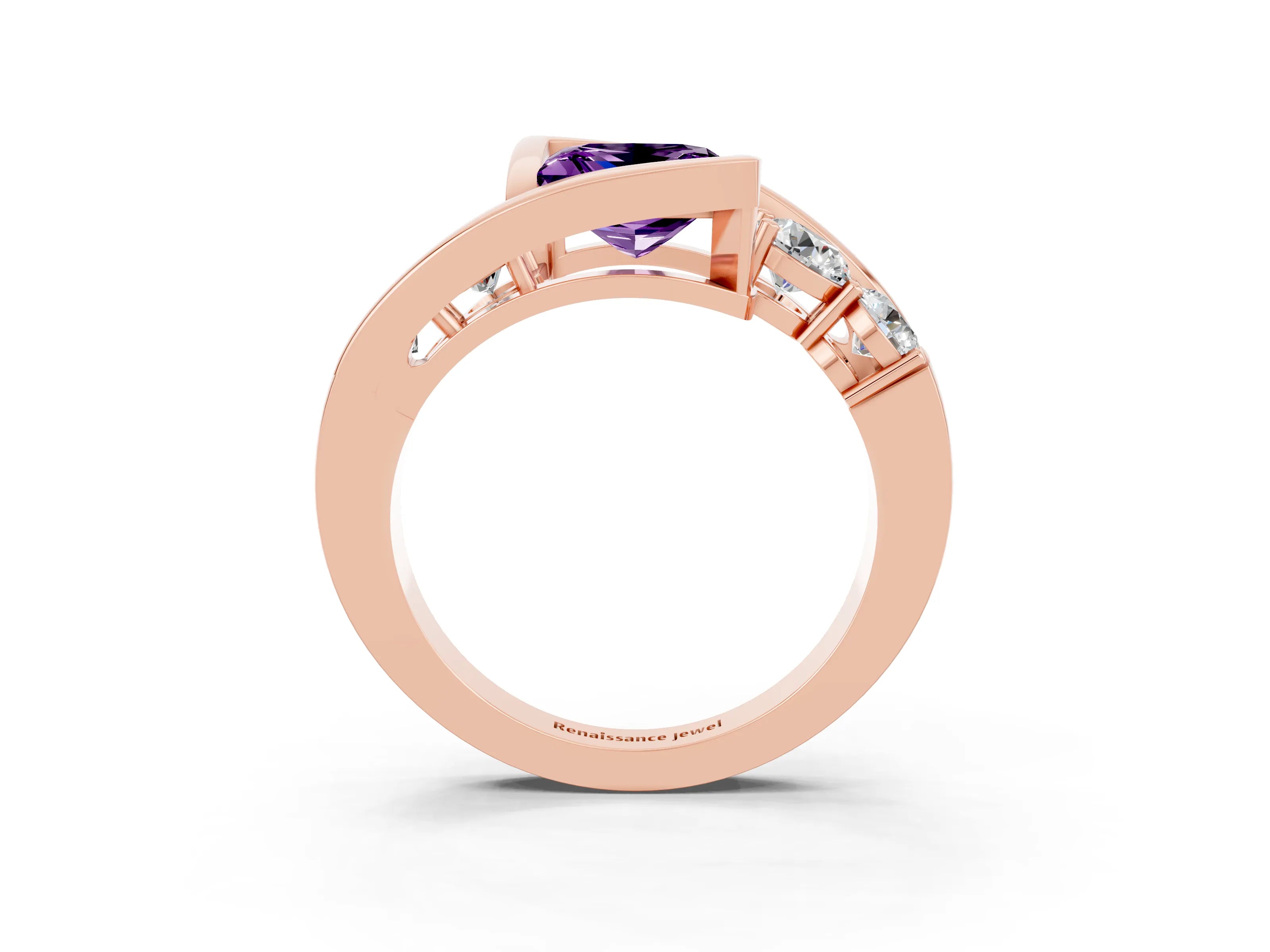Rose gold Bezel Set Princess Cut Diamond Split Shank Ring_3