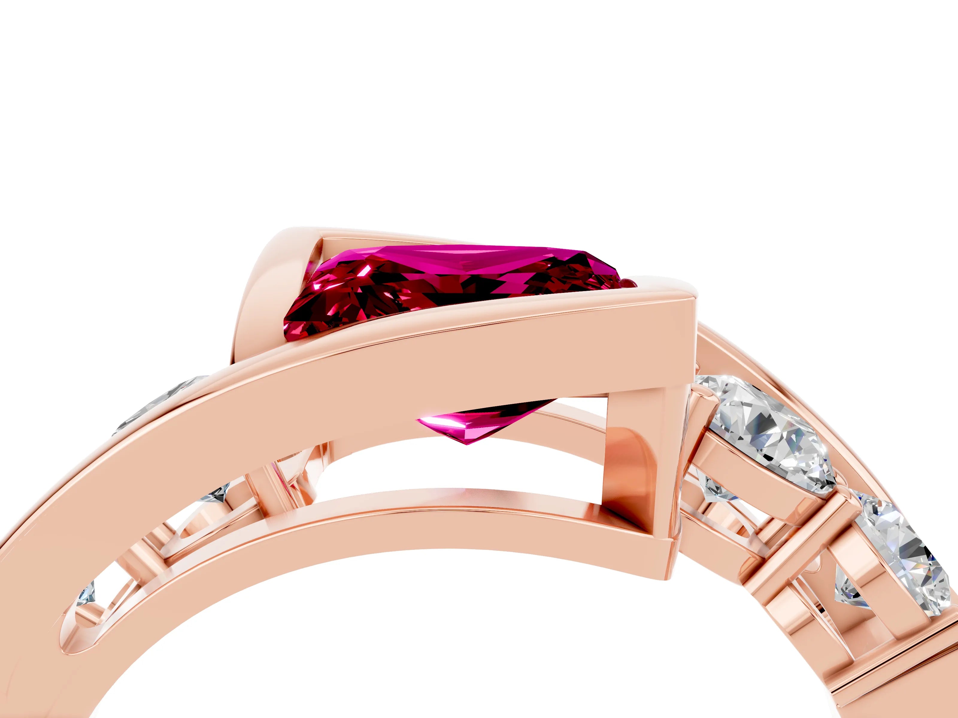 Rose gold Bezel Set Princess Cut Diamond Split Shank Ring_4