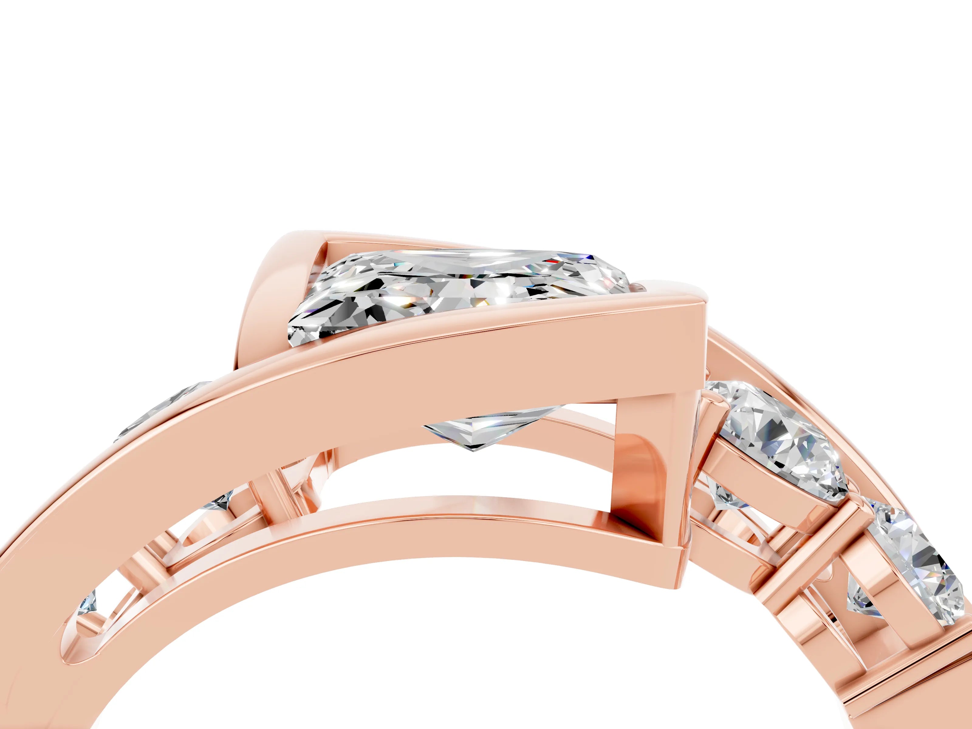 Rose gold Bezel Set Princess Cut Diamond Split Shank Ring_4