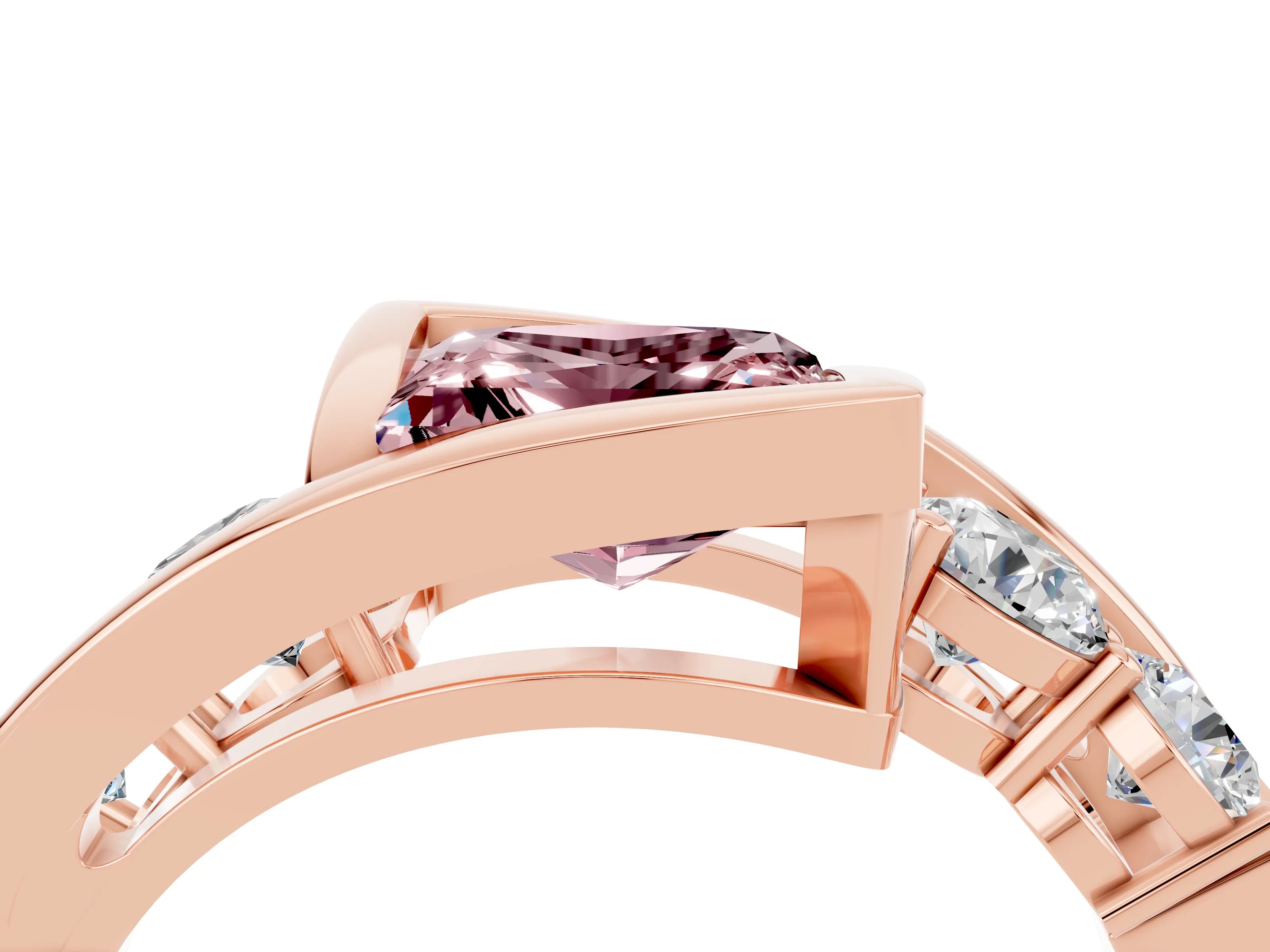 Rose gold Bezel Set Princess Cut Diamond Split Shank Ring_4