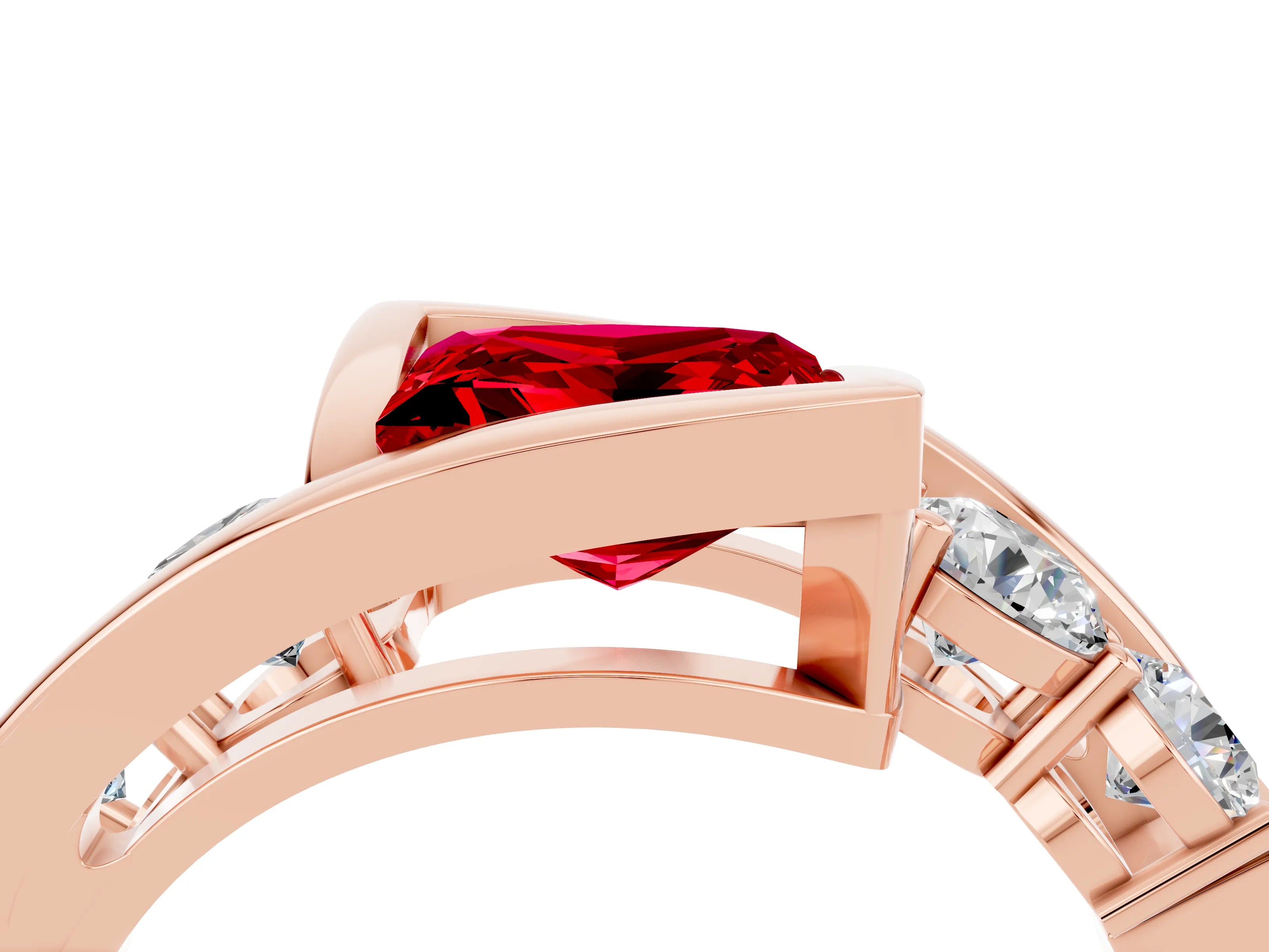 Rose gold Bezel Set Princess Cut Diamond Split Shank Ring_4