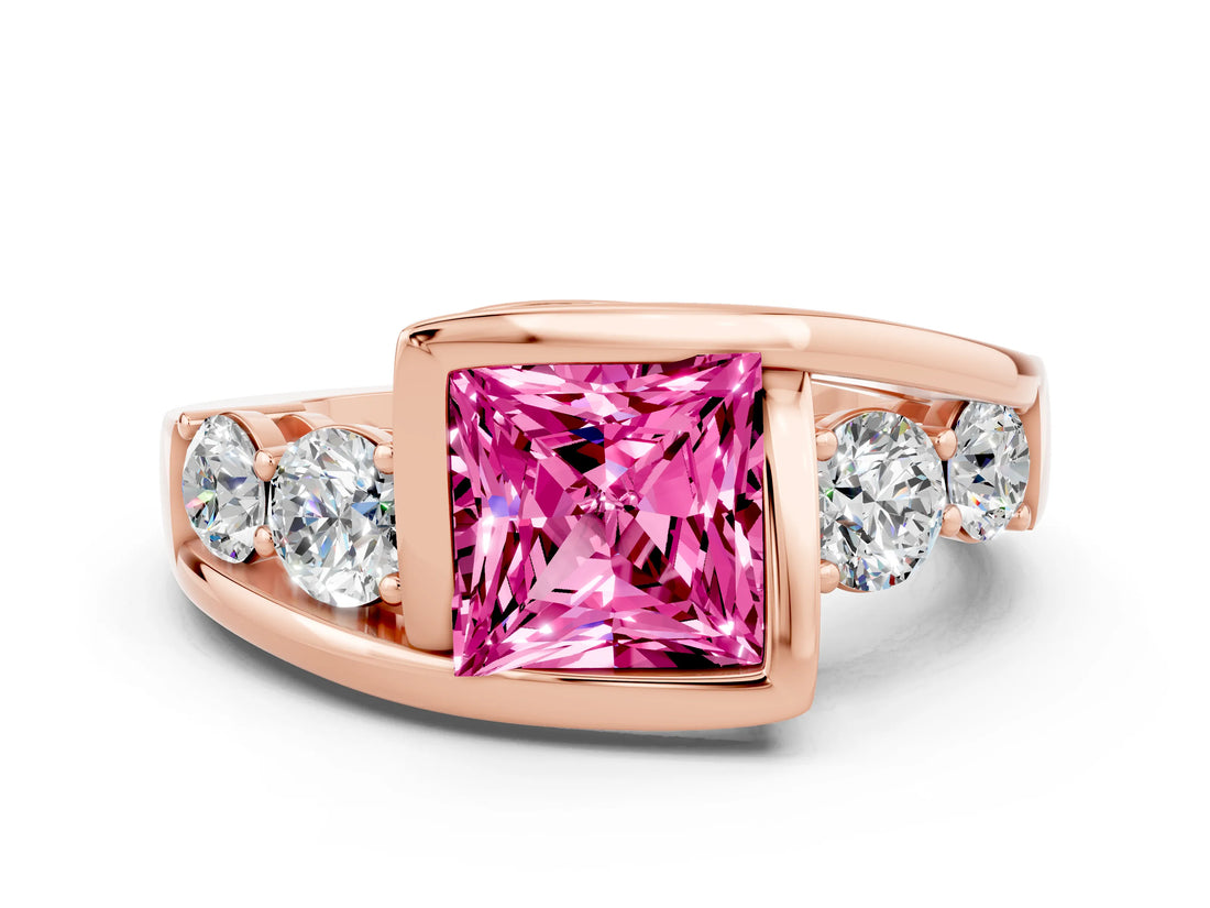 Rose gold Bezel Set Princess Cut Diamond Split Shank Ring