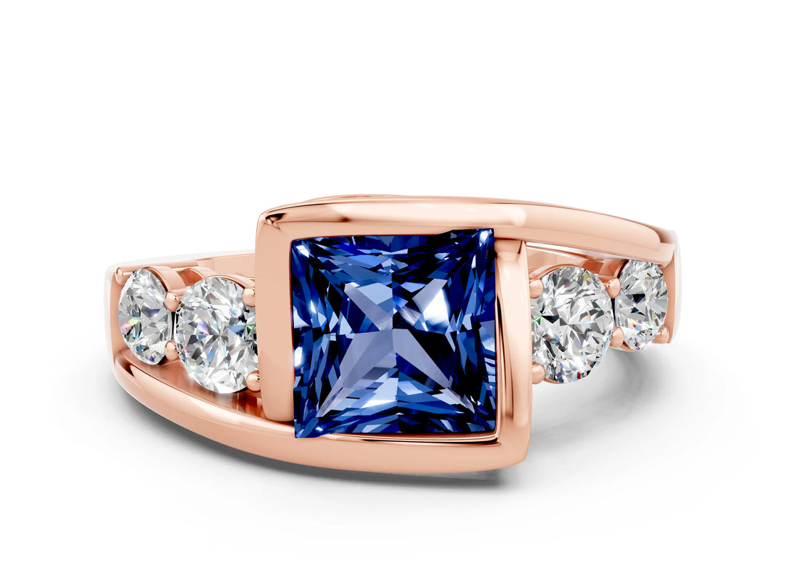 Rose gold Bezel Set Princess Cut Diamond Split Shank Ring