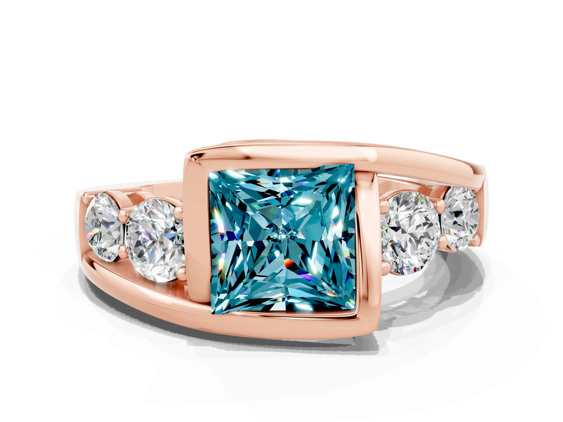 Rose gold Bezel Set Princess Cut Diamond Split Shank Ring