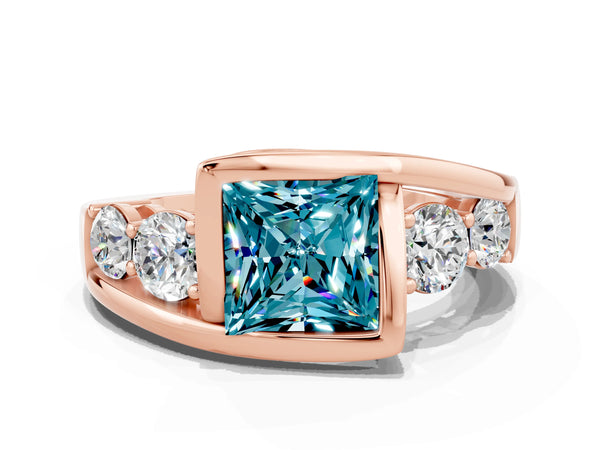 Rose gold Bezel Set Princess Cut Diamond Split Shank Ring