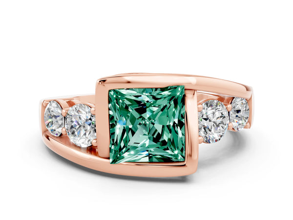 Rose gold Bezel Set Princess Cut Green Sapphire Bypass Ring with Round  Accents
