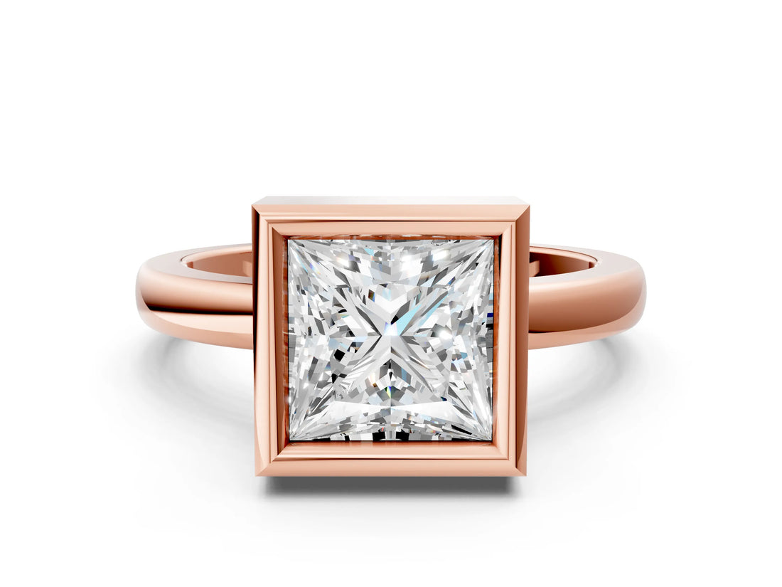 Rose gold Bezel Set Princess Cut Solitaire Engagement Ring with Classic Band_3