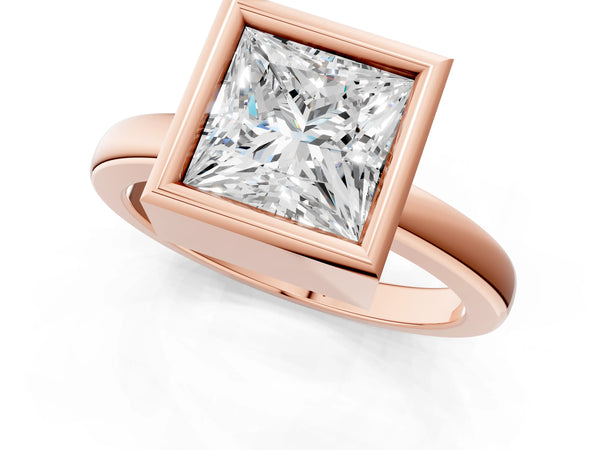 Rose gold Bezel Set Princess Cut Solitaire Engagement Ring with Classic Band
