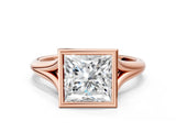 Rose gold Bezel Set Princess Cut Solitaire Ring with Tapered Band 1
