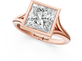 Rose gold Bezel Set Princess Cut Solitaire Ring with Tapered Band 2