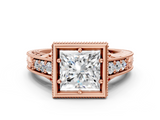 Rose gold Bezel Set Princess Diamond Milgrain Pave Engagement Ring_38