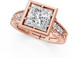 Rose gold Bezel Set Princess Diamond Milgrain Pave Engagement Ring_39