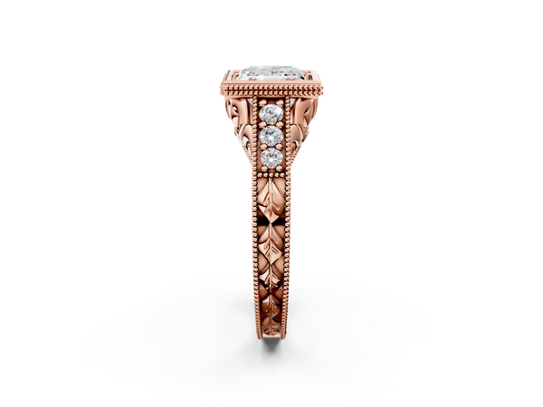 Rose Gold Princess Cut Vintage Bezel Solitaire Engagement Ring Setting with Milgrain Pave Band