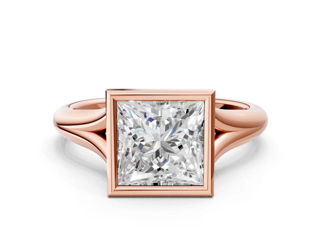 Rose gold Bezel Set Princess Solitaire Diamond Ring with Smooth Band 1