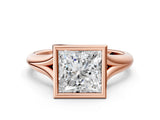 Rose gold Bezel Set Princess Solitaire Diamond Ring with Smooth Band 1