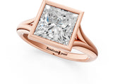 Rose gold Bezel Set Princess Solitaire Diamond Ring with Smooth Band 2