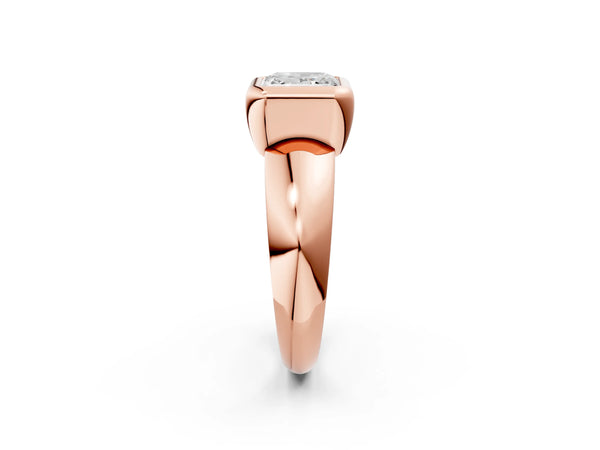 Rose gold Bezel Set Princess Solitaire Ring with Wide Band