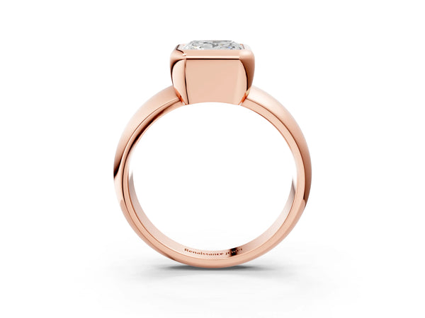 Rose gold Bezel Set Princess Solitaire Ring with Wide Band